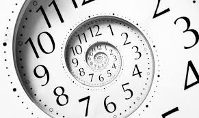 Clock face spiraling into itself, smaller and smaller